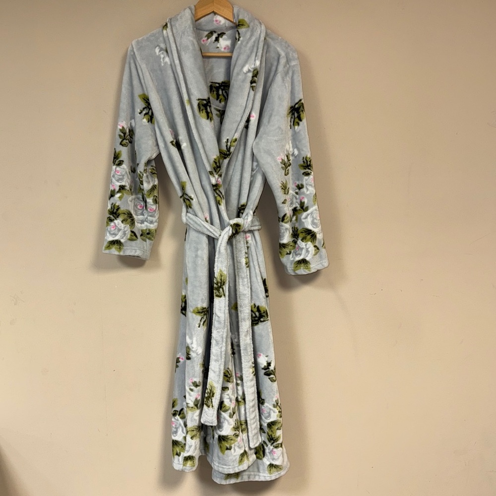 Floral Robe Women Medium Plush Fleece Cozy Winter Bath Pool Spa Soft Comfortable